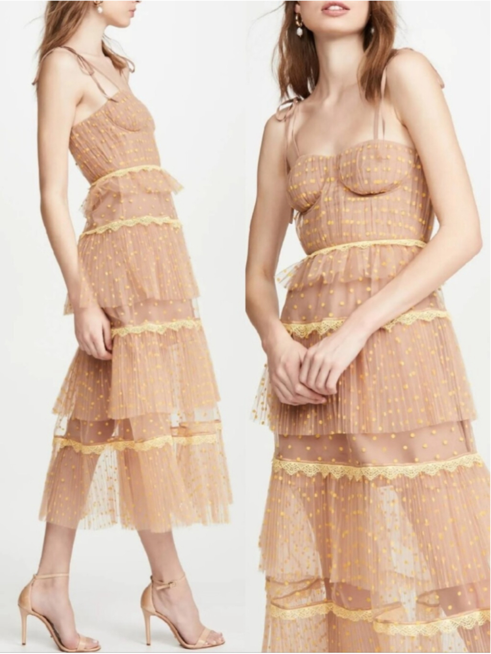 🆕 Self Portrait Polkadot Tiered Midi Dress Size 6 Fairy Coquette Formal Dress